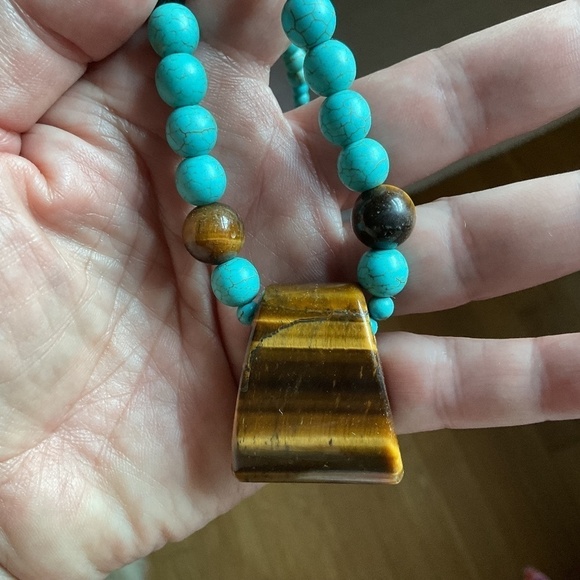 BLUE TURQUOISE TIGER EYE HAND MADE NECKLACE - Picture 3 of 11